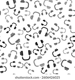 Black Headphones icon isolated seamless pattern on white background. Earphones. Concept for listening to music, service, communication and operator.  Vector