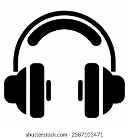 Black headphones Vector Icon on white background.