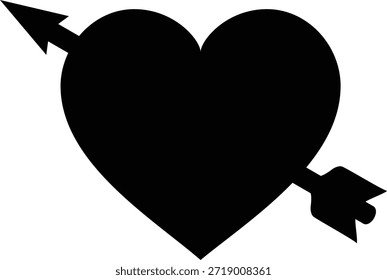 Corazón negro con icono de flecha que representa el amor, el romance, la pasión, la emoción, la relación y el símbolo de San Valentín