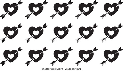 Corazón negro con patrón de flecha sobre fondo blanco que simboliza el amor y el romance en un diseño simple pero elegante.