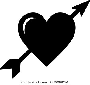 Black Heart and Arrow Silhouette Icon