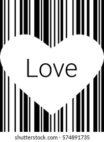 Black Heart bar code, icons and element for valentines and wedding