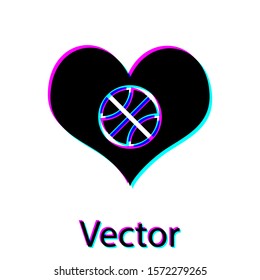 Black Heart with basketball ball inside icon isolated on white background. Basketball love.  Vector Illustration