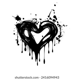 black heart of blots. hand drawing. Happy Valentine's Day. Not AI, Vector illustration.