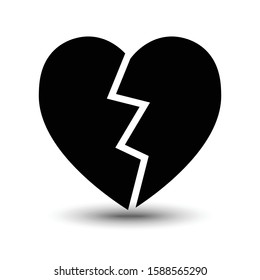 Black heart broken heart icon isolated on white background. Symbol heart sadness concept. Vector illustration in modern flat design. 