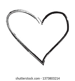 Black heart brush hand drawn icon isolated on white background. Heart icon for love symbol,passion sign and Valentine's day. Dry brush painted heart.Creative beautiful art design,vector illustration