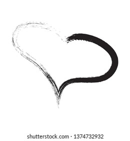 Black heart brush hand drawn icon isolated on white background. Heart icon for love symbol,passion sign and Valentine's day. Dry brush painted heart.Creative beautiful art design,vector illustration