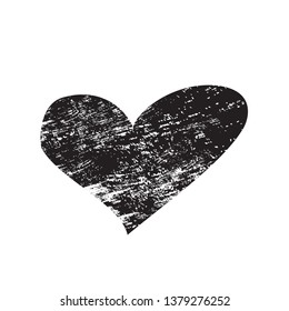Black heart brush stroke. Hand drawn icon isolated on white background. Black heart icon for love symbol,grunge sign and Valentine's day.Dry brush painted heart.Creative art design,vector illustration