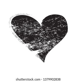 Black heart brush stroke. Hand drawn icon isolated on white background. Black heart icon for love symbol,grunge sign and Valentine's day.Dry brush painted heart.Creative art design,vector illustration
