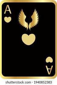 black heart card with golden edges and golden wings 
