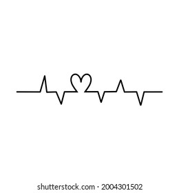 Black heart cardiogram vector illustration moonlike style. Calligraphy love sign heartbeat symbol graphic design. Abstract hand drawing icon Valentines day, wedding. Medicine concept for greeting card