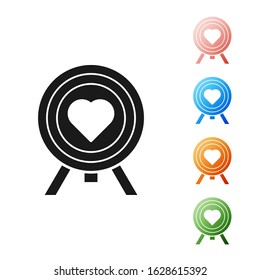 Black Heart in the center of darts target aim icon isolated on white background. Valentines day. Set icons colorful. Vector Illustration