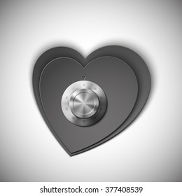 Black Heart with a combination lock from paper Valentines day card vector background eps 10. vector illustration