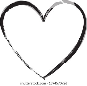 Black heart contour vector. Hand drawn love icon isolated. Paint brush stroke heart icon. Hand drawn vector for love logo, romance icon, passion symbol and Valentine's day. Painted brush stroke vector