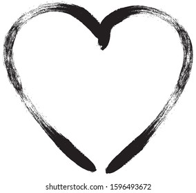 Black heart contour vector. Hand drawn love icon isolated. Paint brush stroke heart icon. Hand drawn vector for love logo, romance icon, passion symbol and Valentine's day. Painted brush stroke vector