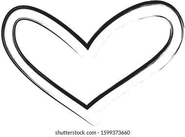 Black heart contour vector. Hand drawn love icon isolated. Paint brush stroke heart icon. Hand drawn vector for love logo, romance icon, passion symbol and Valentine's day. Painted brush stroke vector