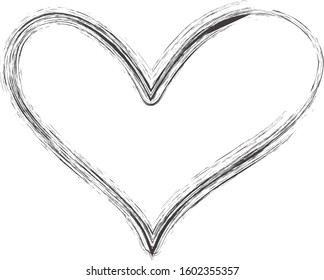 Black heart contour vector. Hand drawn love icon isolated. Paint brush stroke heart icon. Hand drawn vector for love logo, romance icon, passion symbol and Valentine's day. Painted brush stroke vector