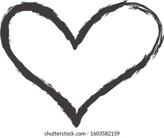 Black heart contour vector. Hand drawn love icon isolated. Paint brush stroke heart icon. Hand drawn vector for love logo, romance icon, passion symbol and Valentine's day. Painted brush stroke vector