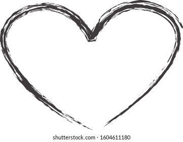 Black heart contour vector. Hand drawn love icon isolated. Paint brush stroke heart icon. Hand drawn vector for love logo, romance icon, passion symbol and Valentine's day. Painted brush stroke vector