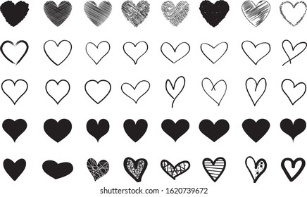 Black heart contour vector. Hand drawn love icon isolated. Paint brush stroke heart icon. Hand drawn vector for love logo, heart symbol, doodle icon and Valentine's day. Painted grunge vector shape