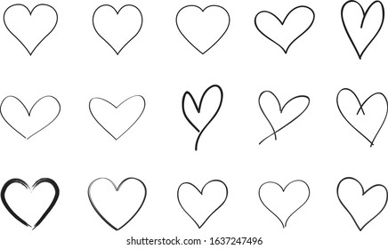 Black heart contour vector. Hand drawn love icon isolated. Paint brush stroke heart icon. Hand drawn vector for love logo, heart symbol, doodle icon and Valentine's day. Painted grunge vector shape