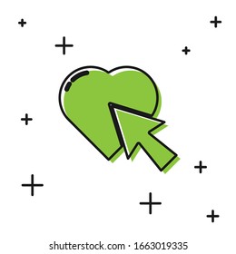 Black Heart and cursor click icon isolated on white background. Online dating. Click on like button. International Happy Women Day.  Vector Illustration