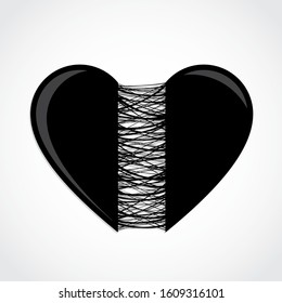 black heart cut in half with dark slime
