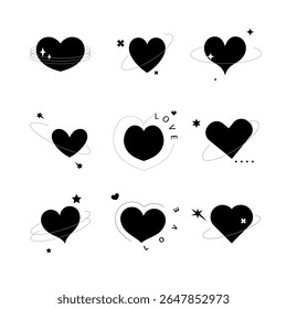 Black Heart Cute design set on white background. Vector illustration.