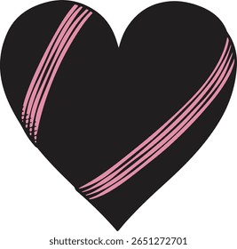 Design de coração preto com faixas de fita rosa diagonal simbolizando a consciência do câncer de mama, ótimo para adesivos, mercadorias de campanha e gráficos educacionais