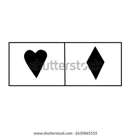 Black heart and diamond symbols displayed in two separate rectangles on a white background.