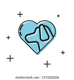 Black Heart with dog icon isolated on white background. Pet paw in heart. Love to the animals.  Vector Illustration