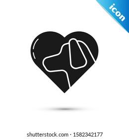 Black Heart with dog icon isolated on white background. Pet paw in heart. Love to the animals.  Vector Illustration