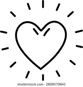 Black heart doodle impression icon with overlapping love hearts, romance, affection and relationship symbol, hand drawn outline sketch style vector illustration isolated on transparent background