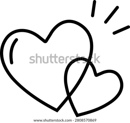 Black heart doodle impression icon with overlapping love hearts, romance, affection and relationship symbol, hand drawn outline sketch style vector illustration isolated on transparent background
