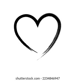 Black heart - doodle style outline for romantic valentines day greeting card. Vector graphic for web design, beautiful icon for cover.