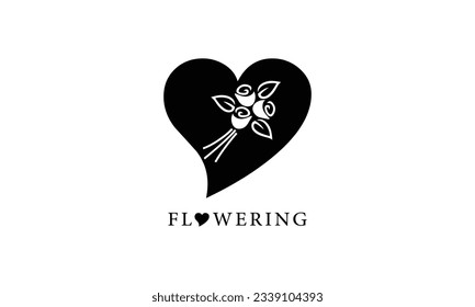 Black heart with flower vector illustration logo design