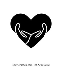 Corazón negro formado por dos manos que representan el amor, la donación y la caridad. Icono de caridad de corazón de manos