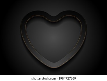 Black heart with golden outlines abstract background. Valentines Day greeting card vector design