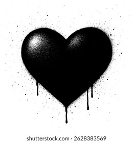 Black Heart Graffiti with Drips Urban Street Art Spray Paint Illustration.