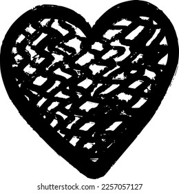 Black heart in grunge texture stroke style. Love symbol