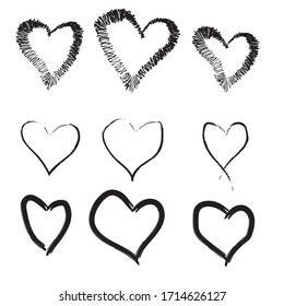 black heart hand draw set vector