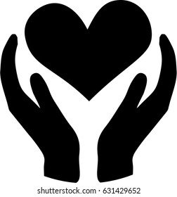 Black heart in hands, support live icon, love vector