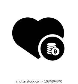 Black heart icon and bitcoin symbol. Vector illustration