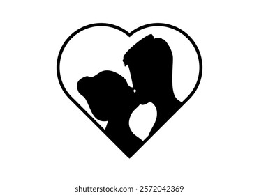 Black heart icon with couple kissing