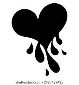 Black heart icon, Goth love sticker. Black silhouette of heart with splashes. Vector illustration isolated on white background.