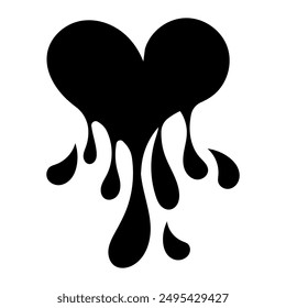 Black heart icon, Goth love sticker. Black silhouette of heart with splashes. Vector illustration isolated on white background.