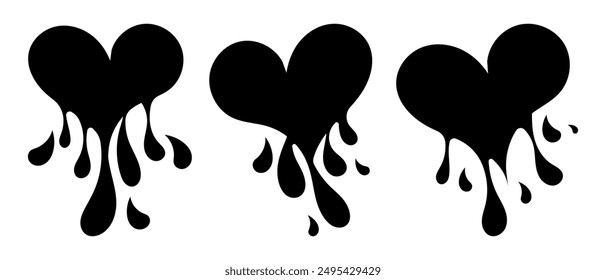 Black heart icon, Goth love sticker. Black silhouette of heart with splashes. Vector illustration isolated on white background.