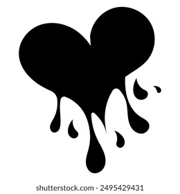 Black heart icon, Goth love sticker. Black silhouette of heart with splashes. Vector illustration isolated on white background.