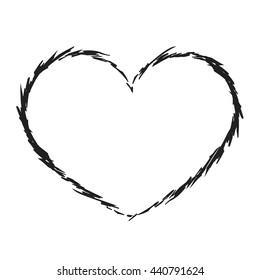 Black heart icon. Grunge texture shape sign, isolated on white background. Symbol of romantic, love, passion. Drawing design element Valentine day, holiday or greeting, decoration. Vector illustration