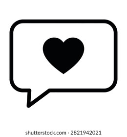 A black heart icon inside a speech bubble, symbolizing love and affection in digital communication
